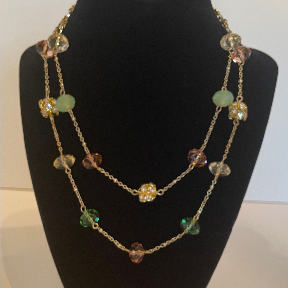 Liz Claiborne Gold and Multicolor Beaded Necklace (Vintage)